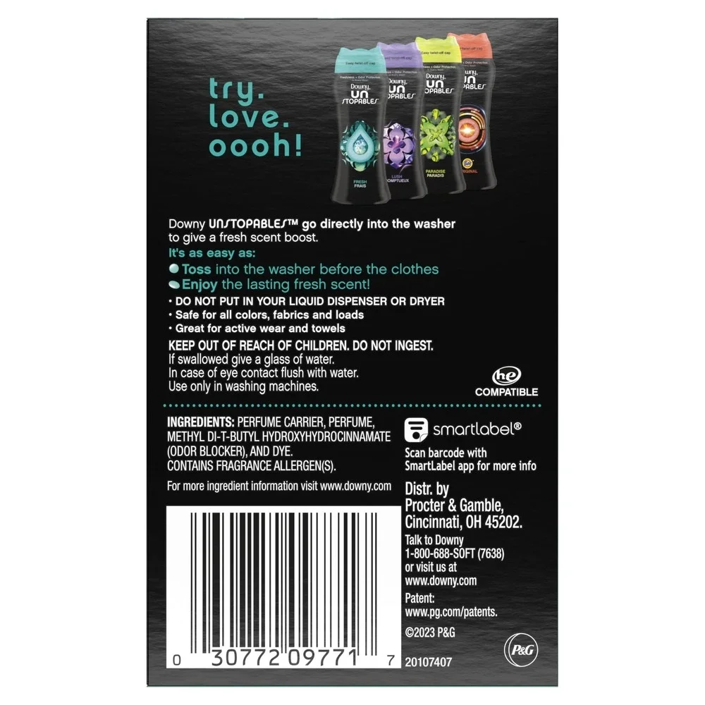 24 X Downy Unstopables In Wash Scent Booster Beads, Fresh Scent, 1 Use, Laundry